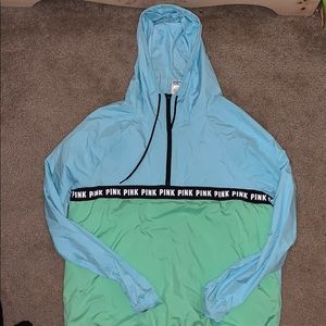 Pink brand Blue and green windbreaker with hood